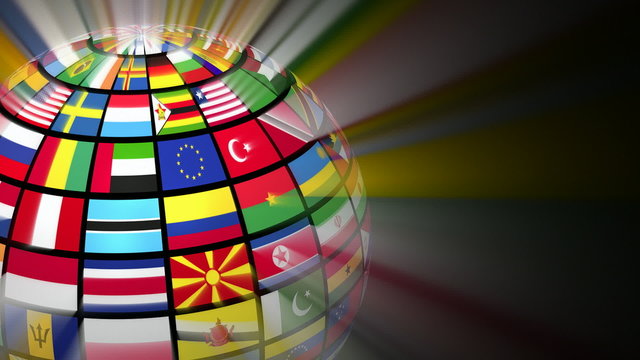 Rotating globe with world flags