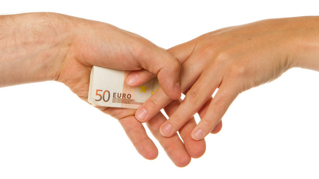 Man Secretly Giving 50 Euro To A Woman