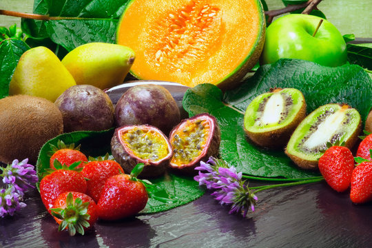 fresh  fruits over natural background