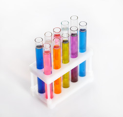 Group of laboratory test tubes in a rack