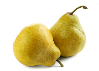 Two ripe  and juicy pears on a white background