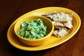 Chunky guacamole and chips