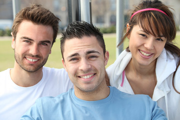 Fototapeta premium Portrait of two boys and an Asian girl
