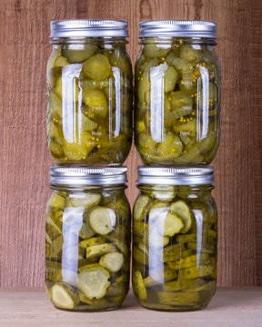 Pickled Cucumbers In Brine In Mason Jars