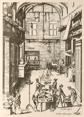 Engraving, Venice, 1570 showing kitchen tools