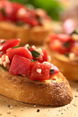Crispy Italian Bruschetta with tomato, garlic, basil