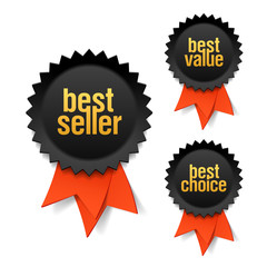 Best seller, best value and best choice labels with ribbon