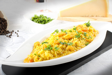 Risotto with saffron and fresh shrimp
