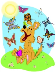 Selbstklebende Fototapeten Hund und Schmetterling © danilag