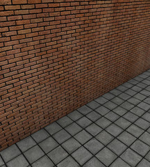 3d render top view of brick wall with tile pavement
