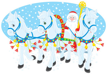 Grandfather Frost driving in his sleigh