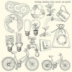 Ecology doodles icons vector set