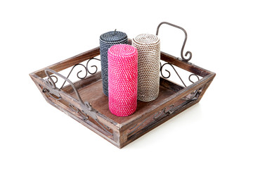 Three candles on tray