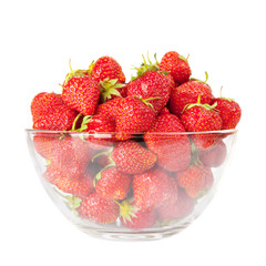 Fresh red strawberries in bowl isolated on white background