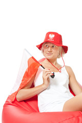 woman with polish flag waiting euro match