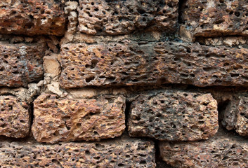 close-up of old brick in Sukhothai Historical Park,