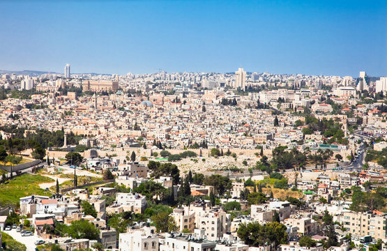 View from the Mountain of Olives on the old Jerusalem. Israel.