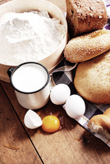 Rural still life with bread and milk