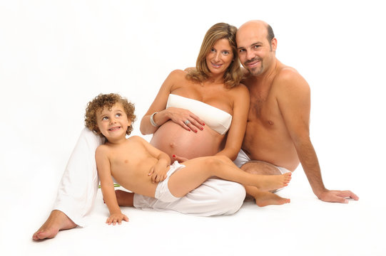 happy family with pregnant woman