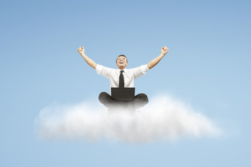 Fototapeta na wymiar success of man sitting on a cloud