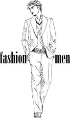 Sketch of fashion handsome man. Vector illustration