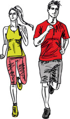 Sketch of couple marathon runners. Vector illustration - 42099731