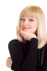 Naklejka premium Portrait of a beautiful bliss blonde Caucasian woman