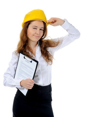 Businesswoman with construction helmet