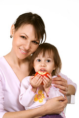 A beautiful Caucasian mummy with a beautiful daughter
