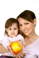 Fototapeta premium A good Caucasian mother with a beautiful daughter