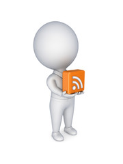 3d small person with an RSS symbol in hands.