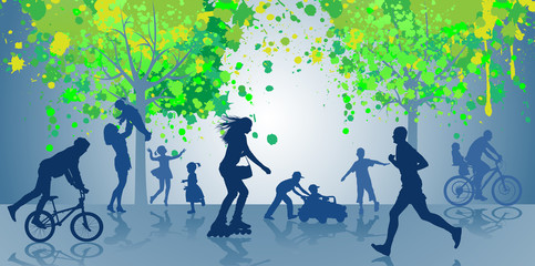 People walk and go in for sports in the open air