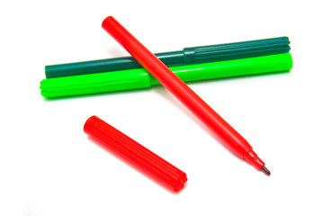 Red and green markers close-up