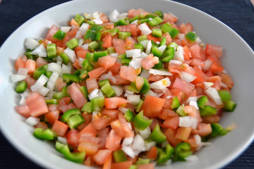 Pepper, onion and tomato.