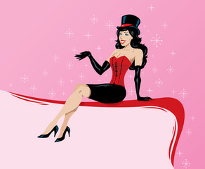 Burlesque girl on edge of border