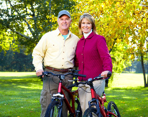Senior couple cycling