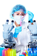 Scientific woman working in laboratory.