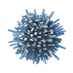 Mini planet concept isolated. Many many many skyscrapers