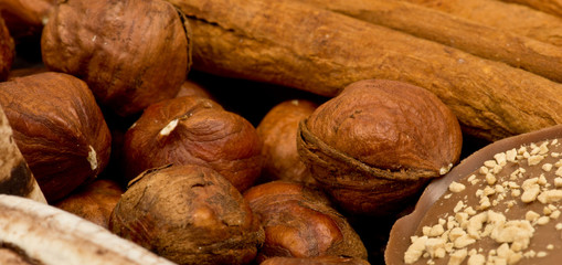 coffee beans, cinnamon and nuts