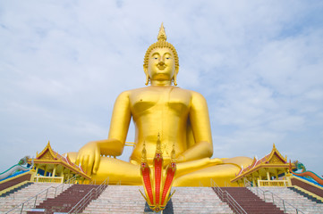 Fototapeta premium Golden Buddha statue at Wat Muang temple in Angthong, Thailand