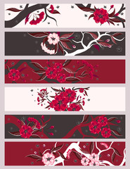 Red and light  flowers  banners set