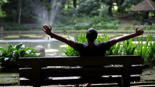 bench, park, man, rest