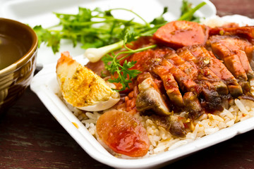 Rice with roasted pork