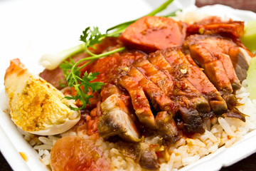 Rice with roasted pork