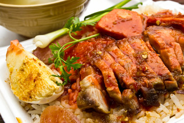 Rice with roasted pork