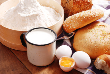 Still life with bread and eggs