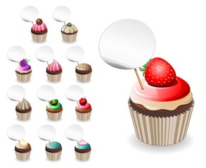 Pasticcini con Biglietto-Cupcakes with Labels-Vector