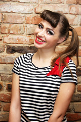 Fototapeta na wymiar Smiling woman with striped T-shirt