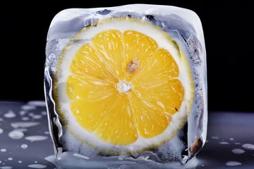 Photo sur Plexiglas Dans la glace Citron en bloc de glace