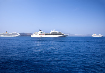 Cruise ships in the Caldera at Santorini Greece